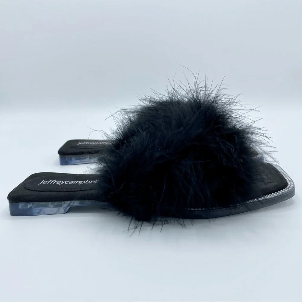 Jeffrey Campbell Black Acelynn Faux Fur Slide Sandal Size 5.5